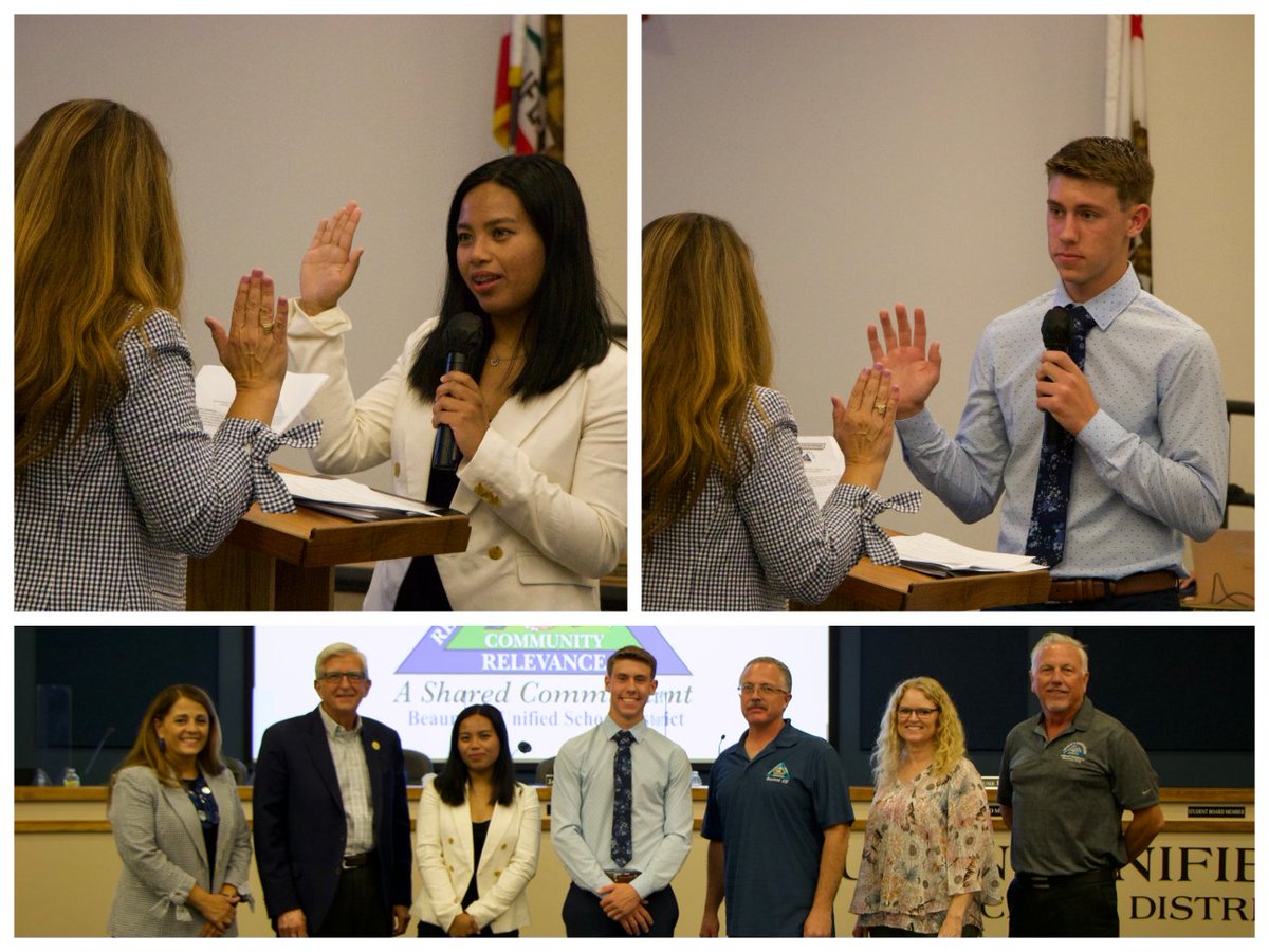Beaumont_SD's tweet photo. We are excited to introduce Braxton Swartz &amp; Kirsten Cabalonga as the #StudentBoardMembers for the 2022-2023 school year! 🙌 They have the distinct honor &amp; responsibility of being a voice for all #BeaumontUSD students.💙#BeaumontUSD #GoFirst  #StudentLeadership https://t.co/WiGhuoC2qK
