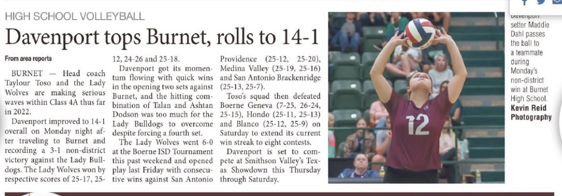 14-1! Making headlines!! <a href="/davenportvolley/">Davenport Wolves Volleyball</a> <a href="/DavenportWolves/">DHS Wolves Athletics</a> <a href="/matthewsdeloach/">DeLoach</a> <a href="/taylour_to5o/">Taylour Toso</a> <a href="/jdzimmerhanzel/">JD Zimmerhanzel</a>