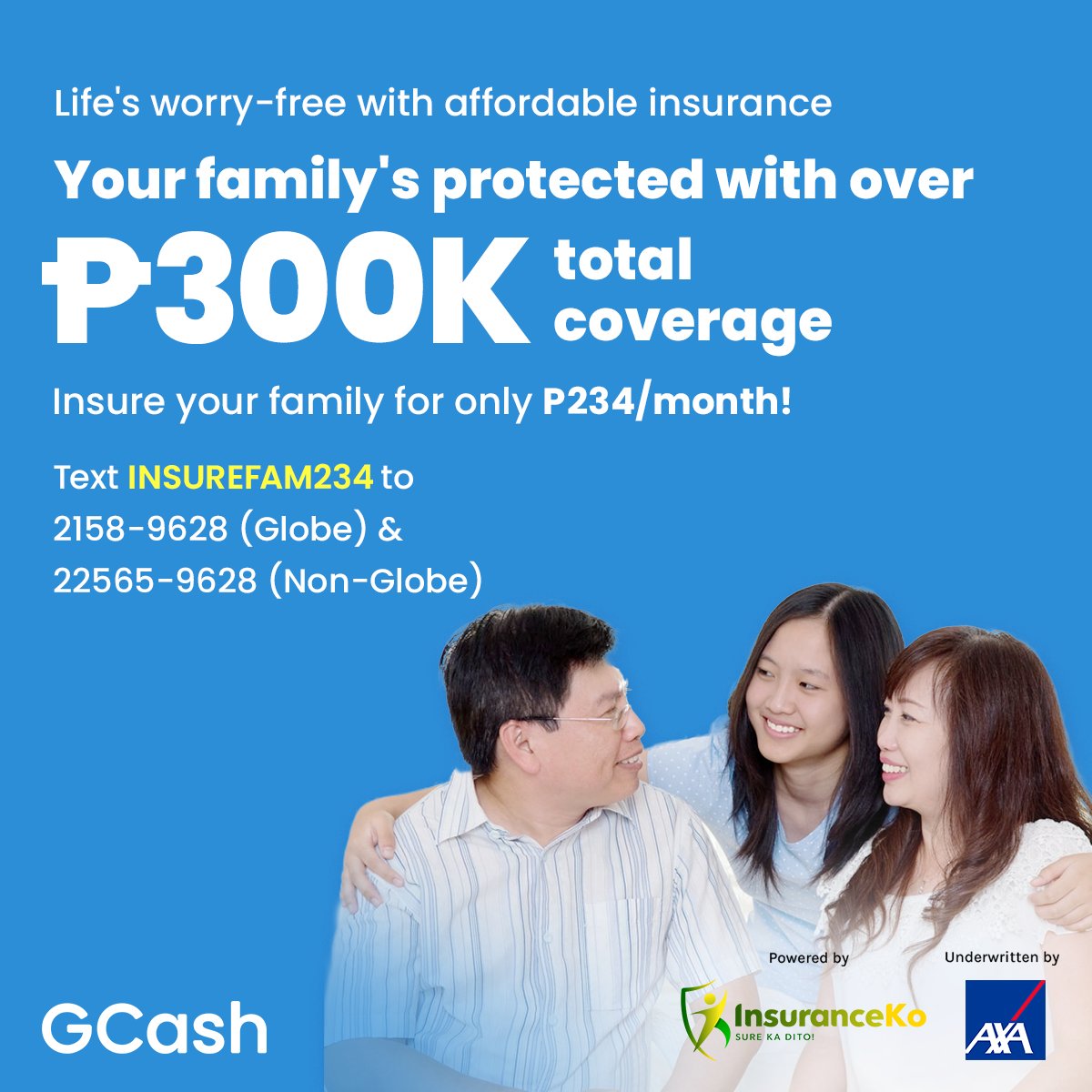 gcashofficial's tweet photo. Protect your family with comprehensive insurance for only PHP 234 per month!

Get up to PHP 101,500 total coverage for Life, Personal Accident, and Hospital Cash insurance for each insured family member.

Visit https://t.co/lVYEgFpNn5 to learn more.

 #ReadySetG #iGCashMo💙 https://t.co/okKnPgOR44