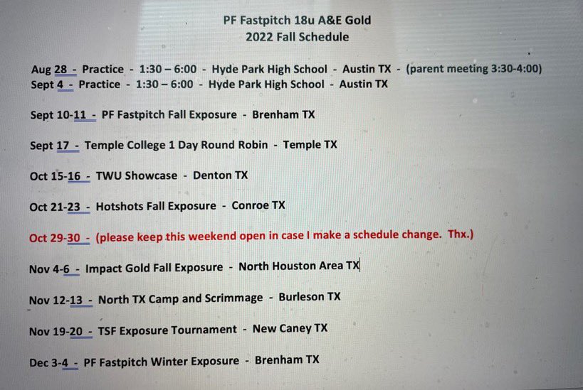 Fall schedule with @ProForm18U_A_E!! So excited for the fall season with this new team!!