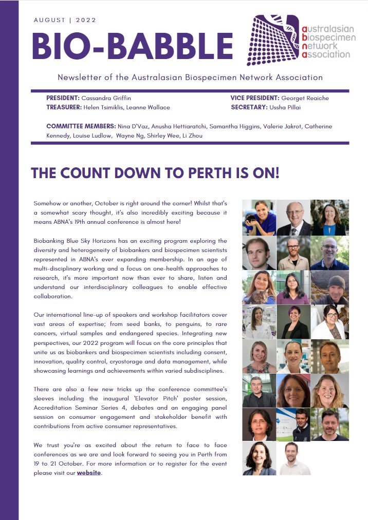 ABNAs August newsletter is out for members today - this months feature is <a href="/georget81/">Georget Reaiche</a> piece on biobanking involvement in crime investigation and solving cold cases, 5min with a biobanker profiles Kate Merlin &amp; all the ABNA updates <a href="/ABNAonline/">ABNA</a> <a href="/CassPGriffin/">Cassandra Griffin</a> #biobanking