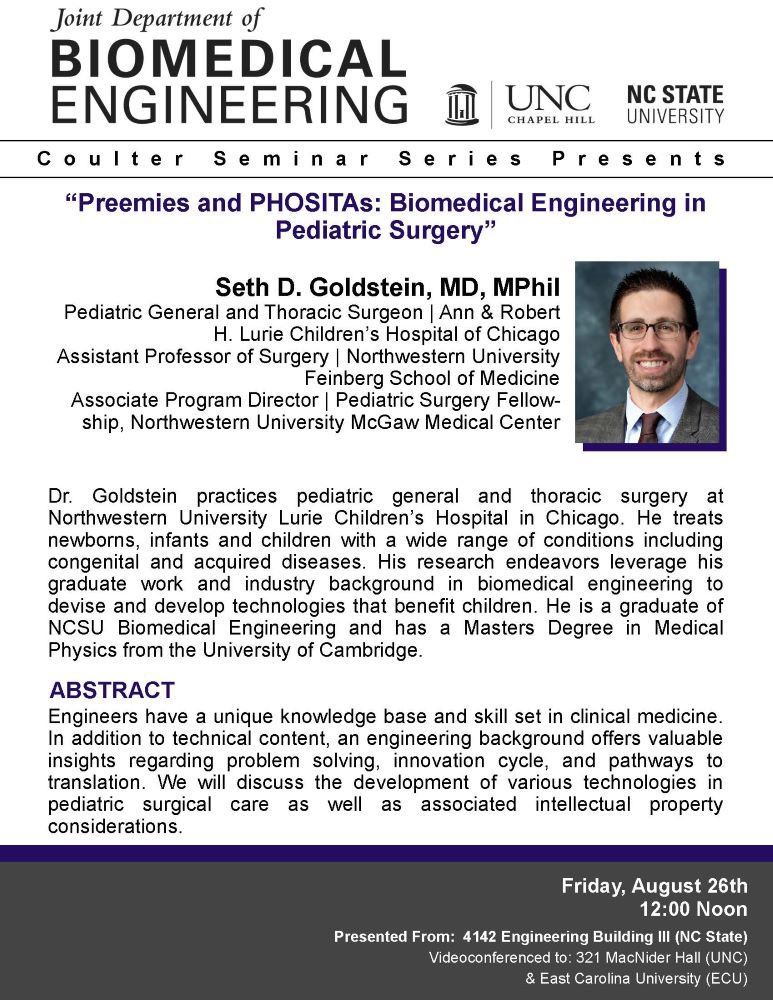 Looking forward to a trip to <a href="/NCState/">NC State University</a> as proud alum and to give a talk to <a href="/jointbme/">Lampe Joint Biomedical Engineering</a> describing our research and innovations <a href="/LurieChildrens/">Lurie Children's</a> <a href="/LuriePedSurg/">LurieChildrenSurgery</a>. Acknowledgments in advance to <a href="/FizanAbdullahMD/">Fizan Abdullah MD</a> <a href="/TimothyLautz/">Timothy Lautz</a> plus many others <a href="/NorthwesternEng/">Northwestern Engineering</a> and <a href="/NorthwesternMed/">Northwestern Medicine</a> #BME