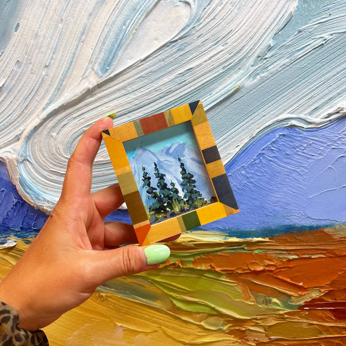 artSWC's tweet photo. Another mini done for my August daily painting challenge! This one is so adorable in its coloured wood frame! My collection of minis launches September 1 at 7pm MT on my online shop! #yeg #yegart #edmontonart #edmontonartist #paint #yyc #yycart #mountains #localyeg #localyegart https://t.co/6lSOlU3YJZ
