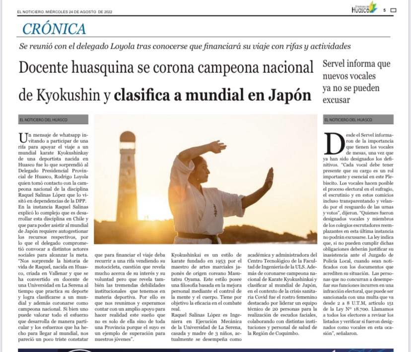 DPPHuasco's tweet photo. Invitamos a todos y todas, vecinos, empresas, ongs, a apoyar a Raquel Salinas, campeona nacional que va a un mundial en Japón!
Hija de nuestra tierra! https://t.co/wNUVHUO3Ku