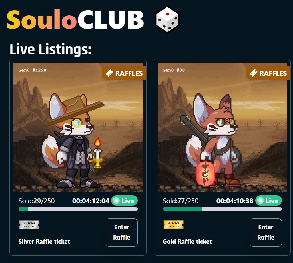 you don't wanna miss this event! 4-hr left

commoner and champion GEN0 foxes valued up to 8 SOL yo.

enter raffles now at app.soulofox.com/soulo-club

enter as many tickets for increased chance. not enough? you can get more from marketplace app.soulofox.com/token-store/sf…
