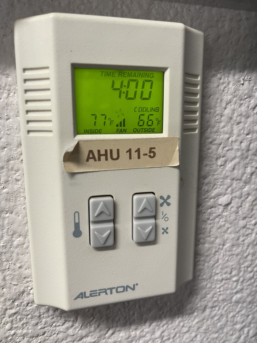 Almost forgot the temperature check. This was my thermostat at 7:45 am. The AC worked until 1. Then a high of 81 in my classroom by the end of the day. #thisisliterallyNOTcool <a href="/PowayUnified/">Poway Unified</a> <a href="/BobcatsBHMS/">BHMSBobcats</a>