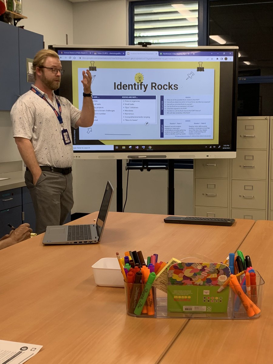 CFriessPBC's tweet photo. Our ILT was off to a great start by having our spectacular TSL Specialist @LetsRead_ITeach & SSCC @JacobW_SSCC explain how to utilize the 5 Star Agenda and #ProjectIgnite structures! @CPedraza_AP @SDPBCProfDev @carlene_millen @pbcsd @NorthmoreElem https://t.co/hXJY0tawZ7