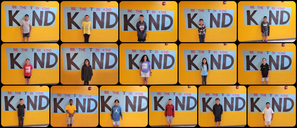 TranTeacher's tweet photo. Our 5th-grade leaders have vowed to 'Be the i in Kind'!  @kmatters365 @MrsGloArt @ShineonSPES https://t.co/EMfOPGmcYX