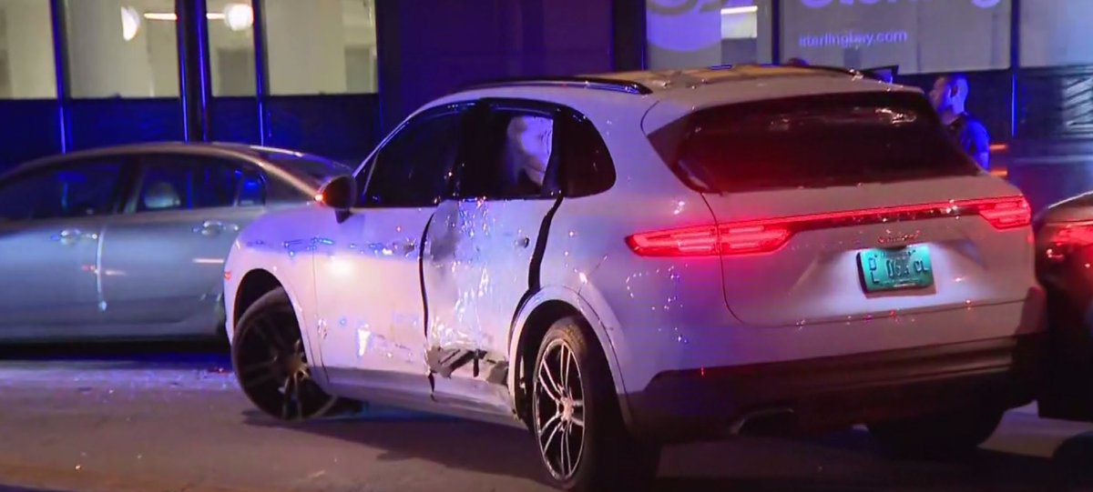 CBS2Greg's tweet image. SCENE - Police pursuit ends when stolen Porsche slams into BMW at Washington &amp;amp; Canal @cbschicago