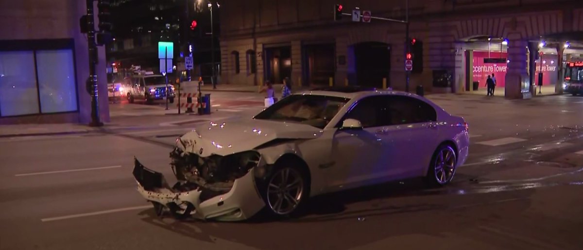 CBS2Greg's tweet image. SCENE - Police pursuit ends when stolen Porsche slams into BMW at Washington &amp;amp; Canal @cbschicago