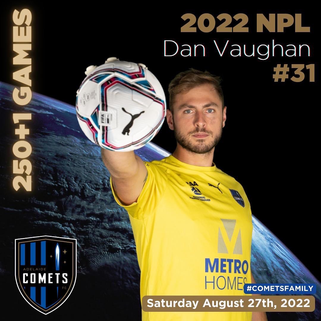 AdelaideComets's tweet photo. The Adelaide Comets FC would like to congratulate Daniel Vaughan on playing his 250+1 game on the weekend against Metro Stars.
Dan signed for the Adelaide Comets in 2020 and has played 39 games for the club.
#CometsFamily #CongratsDan https://t.co/0ocIxIroe9