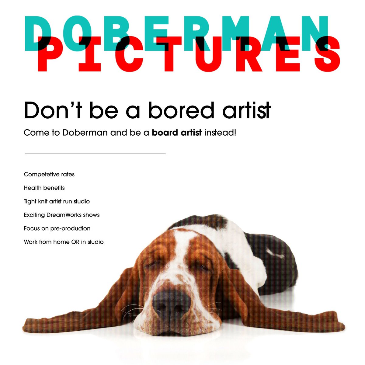 Cra1gRoberts's tweet photo. Why be a bored artist… when you could be a BOARD ARTIST?

Doberman Pictures is looking for STORYBOARD ARTIST to join us for a very NOT BORING DreamWorks show!!

Applicants can work remotely, but must live in British Columbia

https://t.co/3VXtlsHblN https://t.co/eukpdJPF0f
