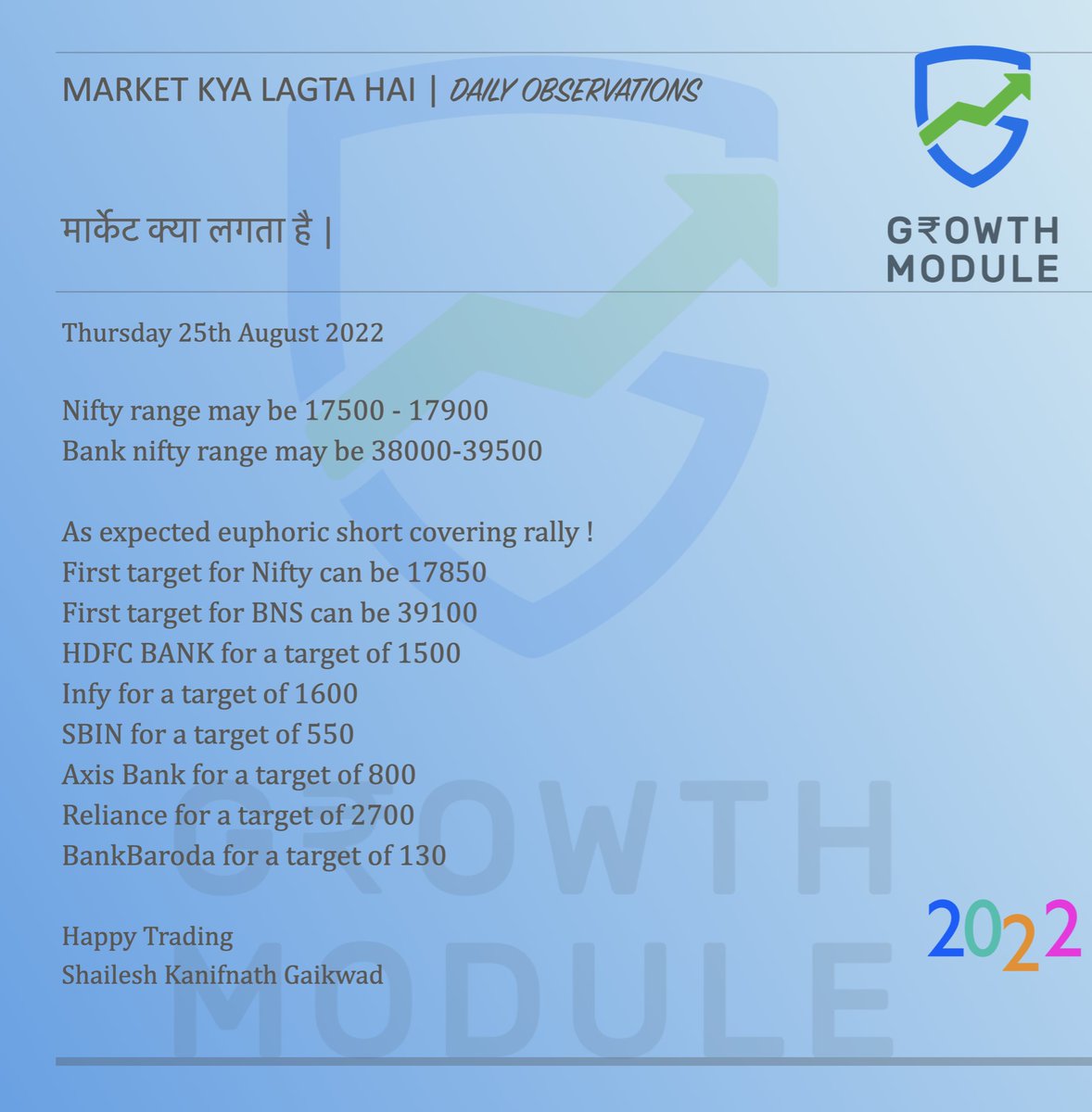 GrowthModule's tweet image. Nifty may give trending move. 
Bank nifty on the other hand is very close to target of 39100 so we need to keep aggressive TSL.
So far it has been a fantastic rally and may continue till 40K for BN &amp;amp; 18250 for Nifty. 
Trade wisely. #nifty #banknifty #reliance #HDFCBANK #infy