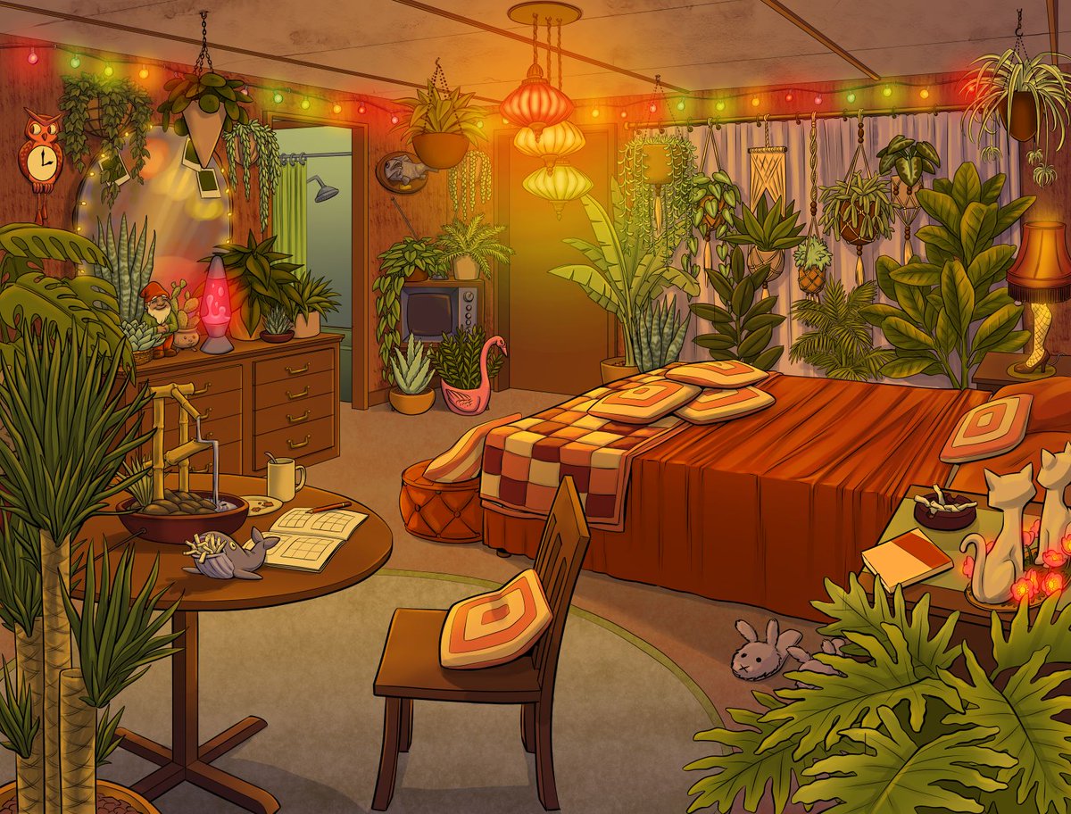 LustrationWorld's tweet image. Did someone say 1970&apos;s! Check out a side by side view of Concept Art Vs Quill Art from #lustration. We love the way our concept artist, Emily Smith (@manic_pixie) created this lush room and then Lea Peirano converted it into VR in @QuillSmoothstep. @NewCanvasXR | @gestaltcomics