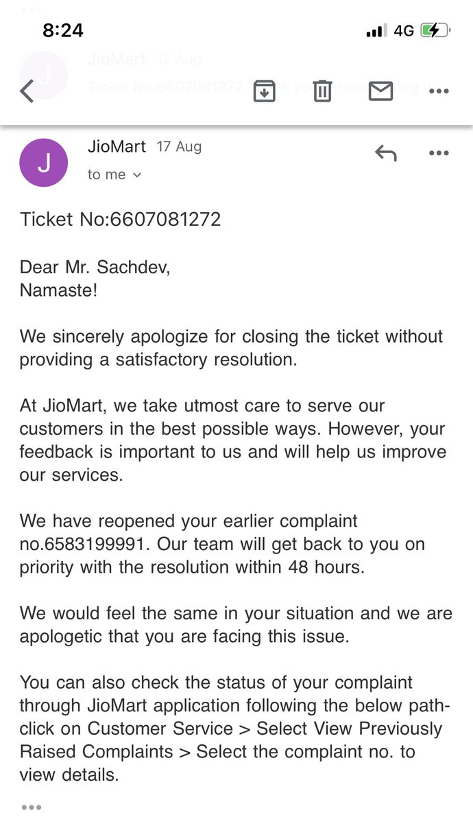 _PradeepSachdev's tweet photo. @JioMart_Support What patience you are talking about ? From 12th June I’m waiting. You close your own tickets and don’t bother about it. https://t.co/XpziStk1Wt