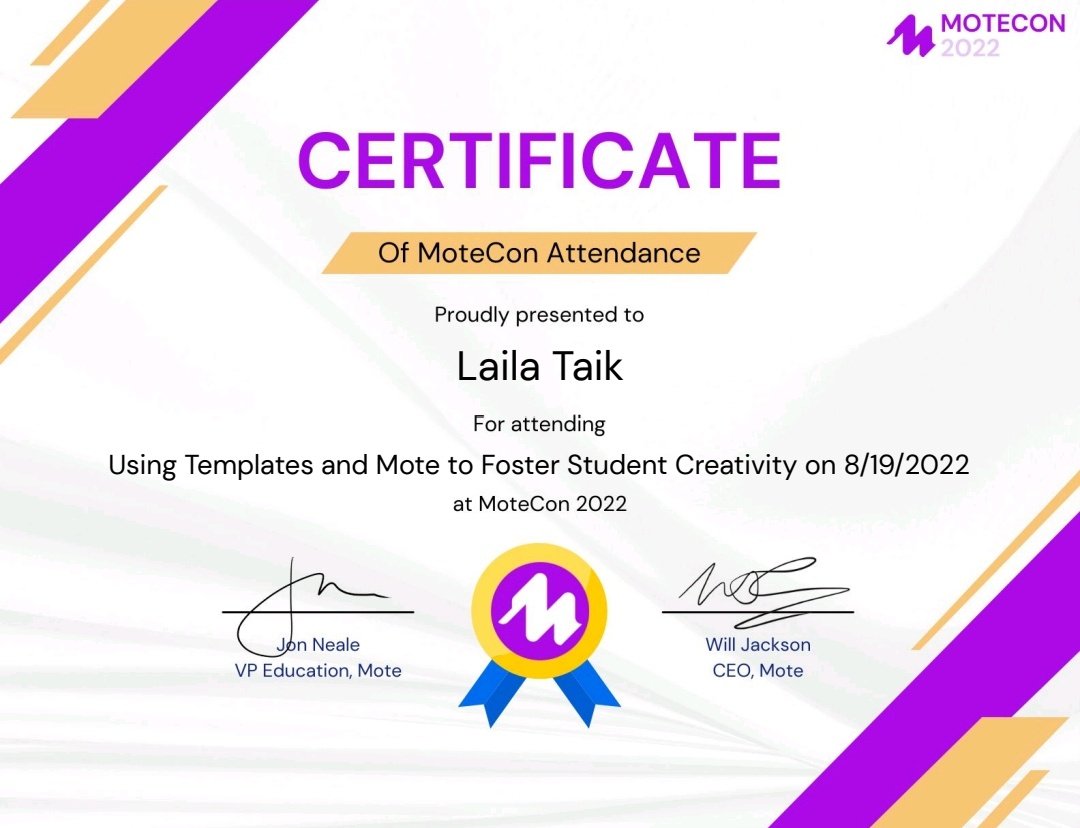 LailaTaik's tweet photo. Thank you to all panelist of #MoteCon days22 @justmoteHQ
@ericcurts, @mr_isaacs_math @l_alston @JNealeUK #willJackson
@NicholasFerroni #RachelJohn @mrshowell24
#SarahKiefer @buddyxo..ππππ https://t.co/yAxMsojGCT