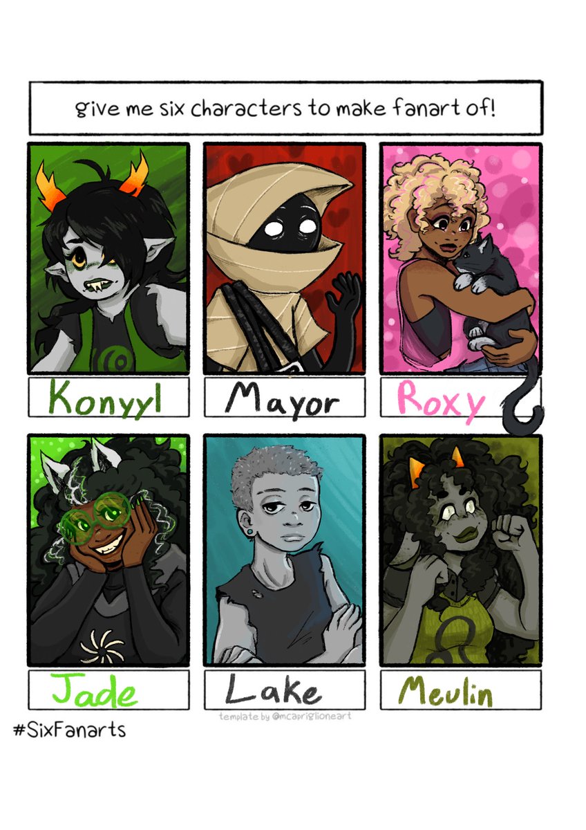 spilt_pinkmilk's tweet photo. These took much longer than I meant to, but Iโm so happy with them! And I was so happy to draw all of these characters! #homestuck #hiveswap #konyylokimaw #themayor #roxylalonde #jadeharely #meulinlejion #InfinityTrain https://t.co/ShjMWMMsG2