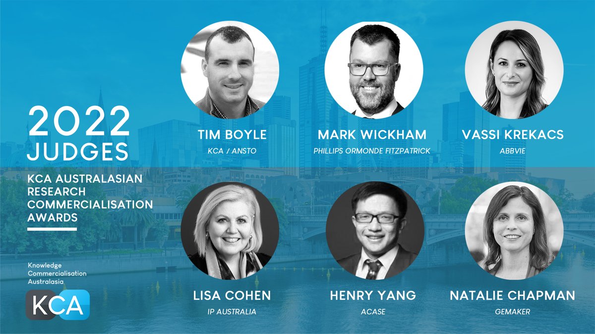 Knowledge Commercialisation Australasia (@kcaltd) on Twitter photo Finalists will be announced tomorrow for KCA's 2022 #TechTransfer #Awards. Thanks to our judging panel (<a href="/mark_wickham/">Mark Wickham</a>, Vassi Krekacs, Lisa Cohen, Henry Yang, <a href="/natchap99/">Natalie Chapman</a>) chaired by KCA Director <a href="/timpboyle/">Tim Boyle RTTP MMPP</a>.
techtransfer.org.au/kca-awards/
<a href="/IPAustralia/">IP Australia</a> <a href="/AbbVie_AU/">AbbVie Australia</a>, <a href="/Pofip/">POF IP Law</a>, <a href="/gemaker/">gemaker</a> Finalists will be announced tomorrow for KCA's 2022 #TechTransfer #Awards. Thanks to our judging panel (<a href="/mark_wickham/">Mark Wickham</a>, Vassi Krekacs, Lisa Cohen, Henry Yang, <a href="/natchap99/">Natalie Chapman</a>) chaired by KCA Director <a href="/timpboyle/">Tim Boyle RTTP MMPP</a>.
techtransfer.org.au/kca-awards/
<a href="/IPAustralia/">IP Australia</a> <a href="/AbbVie_AU/">AbbVie Australia</a>, <a href="/Pofip/">POF IP Law</a>, <a href="/gemaker/">gemaker</a>