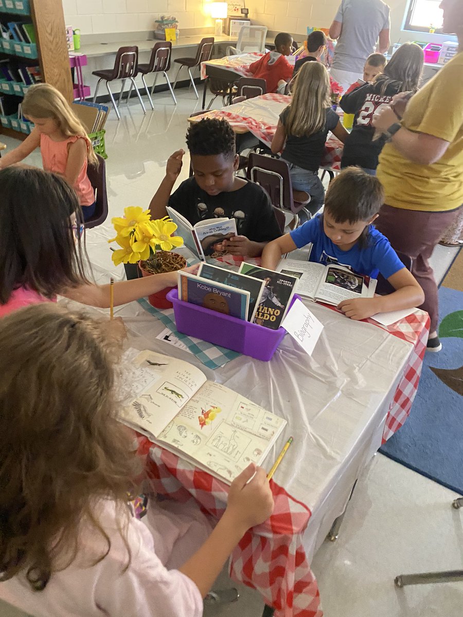 MrsHowell3BG's tweet photo. August highlights in ELA. Book Tastings and constructing our favorite food with play doh while following a process! Little did the students know, they were following the same steps that are in the writing process- Brainstorm, Draft, Edit, Revise, and Publish!   @BGESTEM https://t.co/la2OIpHkX8