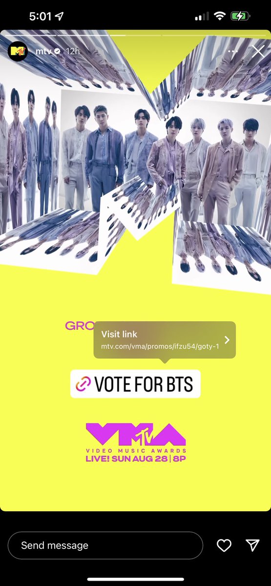 ryuminating's tweet photo. Let’s do this right, ARMY! 

Steps:
1. Go to MTV’s IG story.
2. Wait for the BTS screen.
3. Tap on the white “Vote For BTS” box.
4. A gray “Visit Link” box will appear. Tap and follow thru to the “Thanks for Voting” screen.
5. Go back to MTV’s IG and REFRESH the page.
6. Repeat! https://t.co/VNjs1SReyA