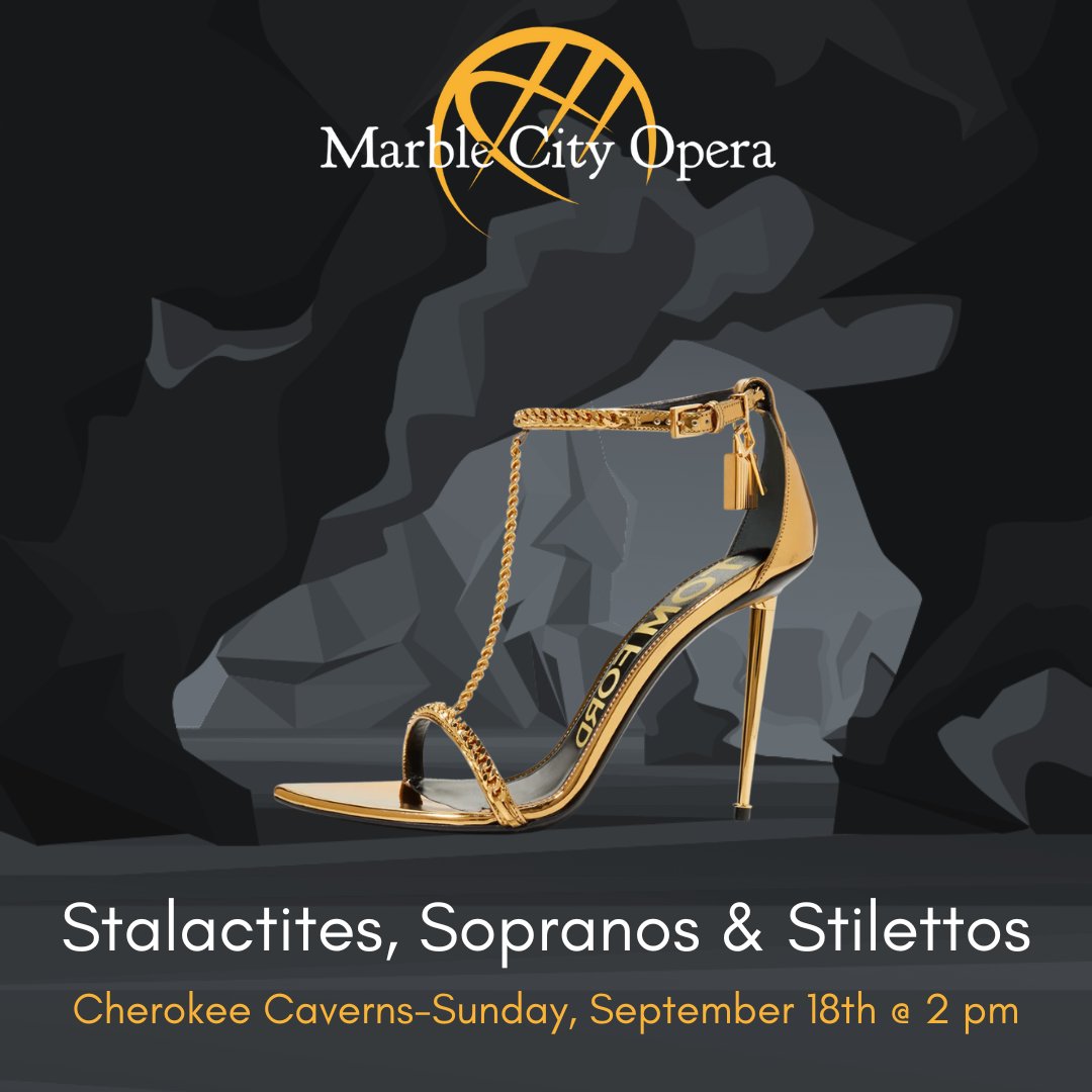 MCO presents: Stalactites, Sopranos &amp; Stilettos

Cherokee Caverns-Sunday, September 18th  @ 2pm

Join sopranos Kathryn Frady, Kayla Beard, and Whitney Wells for an unforgettable afternoon of song

For tickets visit:
marblecityopera.com/events/stalact…

#marblecityopera #visitknoxville