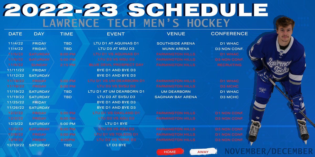 LTUHockey's tweet photo. November and December hockey schedule is out • • • 
#LTUhockey #hockey #schedulereveal #hornsup #devildown https://t.co/vrnT1gnm3m