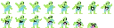Low resolution images of a badly drawn monster in a sprite sheet used for animating the monster in a video game.