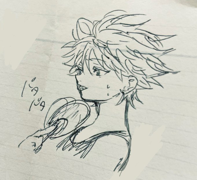 ゴンキル、🍉食べて外で遊んで日焼けして、暑くてジメジメした夜になんかエモい雰囲気で話しててほしい…何も描けてないので夏バテしてるキルアくん殴り書きした… 