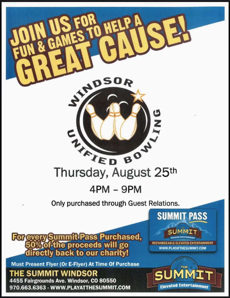 Wiz_rdAD's tweet photo. Let’s do this Wizard Nation! Come out to support your Unified Bowling team @SummitWindsor from 4-9pm on Thursday afternoon! #skowizards #inspiRE4 @wizardprincipal https://t.co/SygoxkwYwp