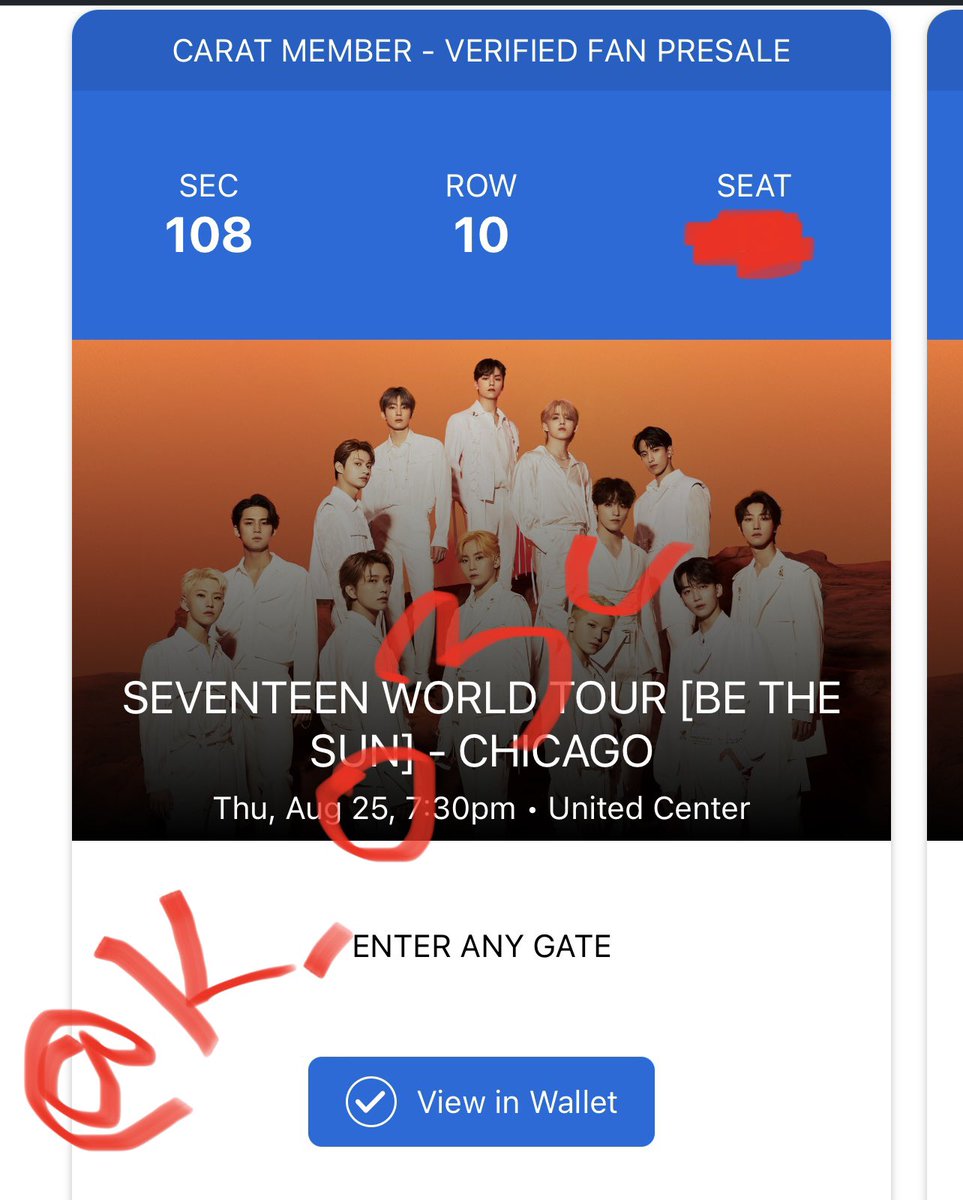 k_03c7's tweet photo. Selling my seventeen be the sun in Chicago tickets (2) because I got better seats! Dm me if interested! #kpop #svtsell #svt #svtwts #svtinchicago #seventeen #seungcheol #jeonghan #joshua #junhui #hoshi #wonwoo #woozi #minghao #mingyu #dk #seungkwan #vernon #dino #carat https://t.co/bkJ0U2TMtS