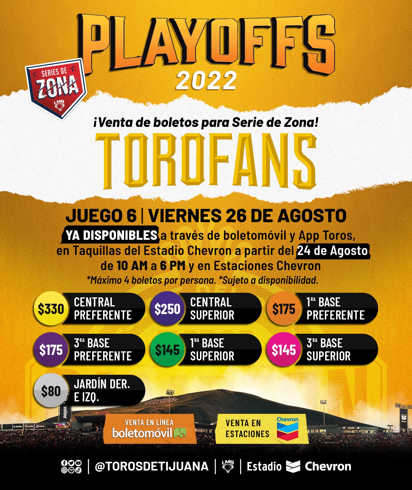 Toros De Tijuana 🏆 on Twitter "🚨 VENTA DE BOLETOS PARA JUEGO 6 🚨 ¡YA