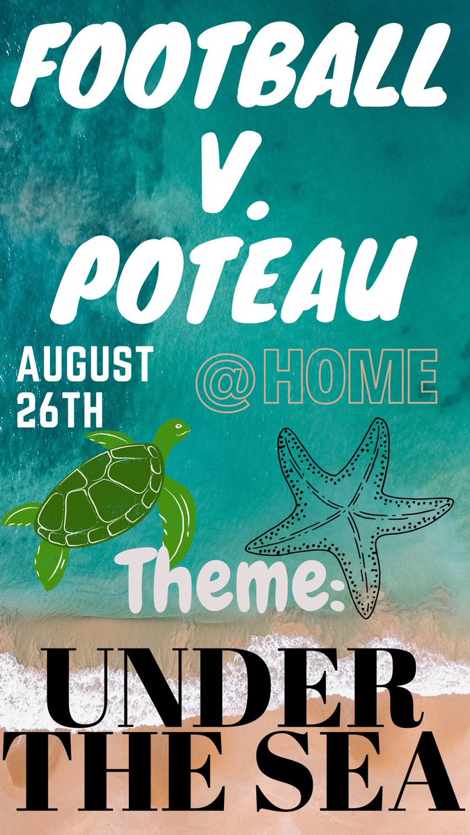 Opening football Game this FRIDAY! Come show your support as we play against Poteau! Break out your best Under the Sea/beach attire august 26th! See You There! 🏝️ 🌊 🏈