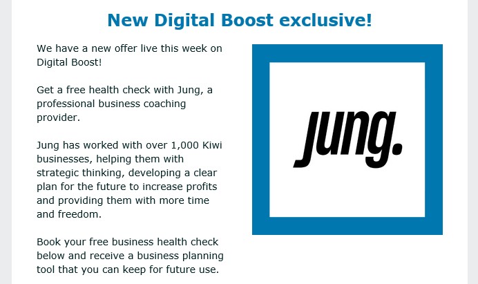 nzbusiness's tweet photo. If you got your email today from @MBIEgovtnz #DigitalBoostNZ, you will have noted an opportunity to get a free business health check with Jung - The Business Coach. This is a great opportunity, we can't say enough good things about his work. https://t.co/AVI7ffDl5T