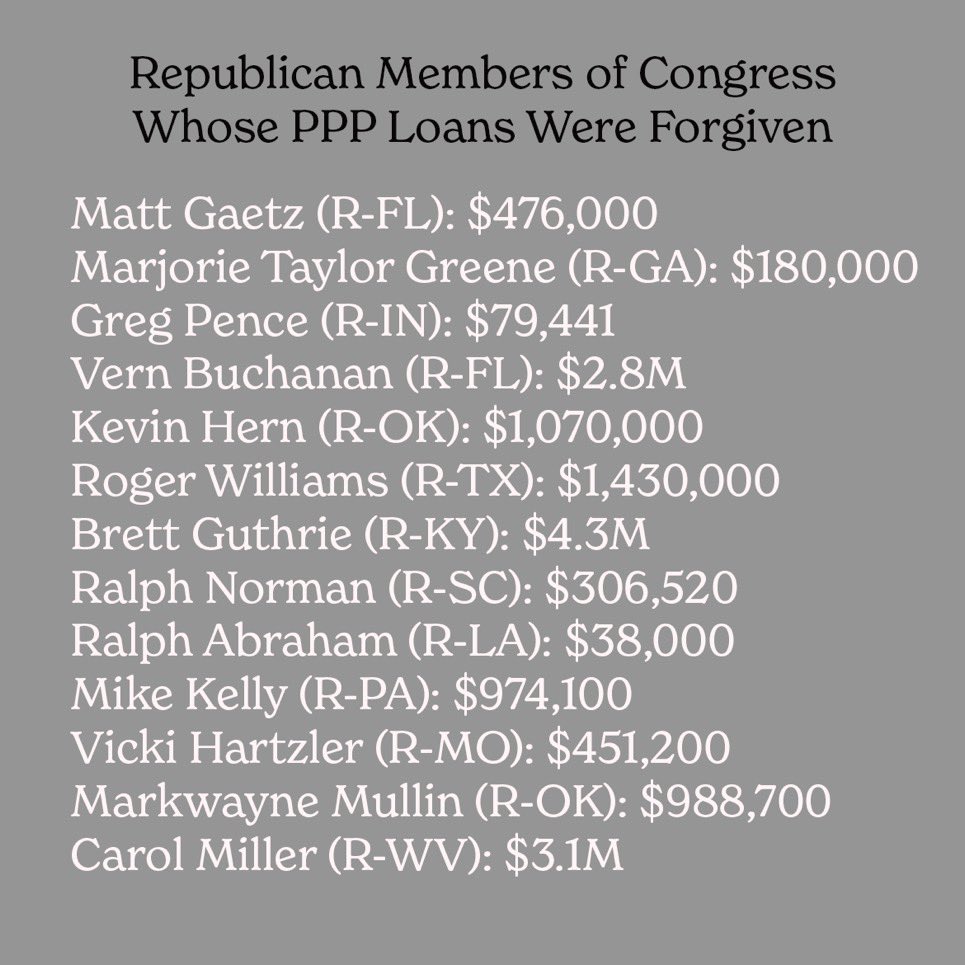 MeidasTouch's tweet photo. If the Republicans who got MILLIONS in PPP loans forgiven want to attack Democrats and hard-working, regular Americans who are finally getting a bit of relief, that’s a fight we should all welcome. https://t.co/MHK2bg7Sfy