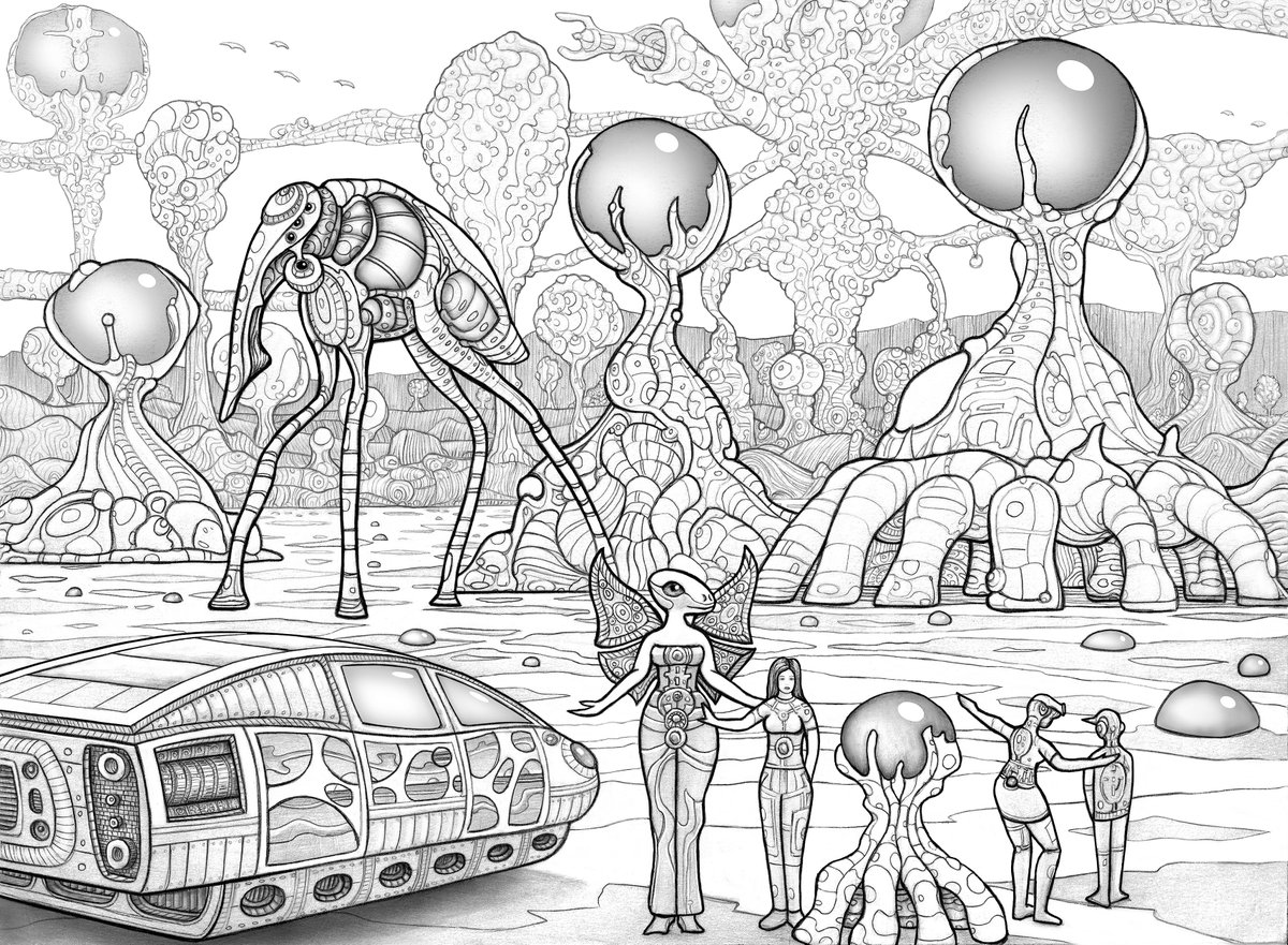 EtherHaven's tweet photo. "The Land of Ord" #Pencildrawing #alienworld #Rodinia #Photoshop #scifiart #worldbuilding #Moebius #artnouveau #lineart #illustrationart https://t.co/IWxngtJHDj
