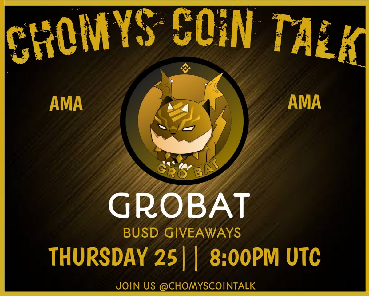 Chomyslounge's tweet photo. AMA ANNOUNCEMENT 📢

➡️ Join: @chomyscointalk
Date: Thursday 25th
Time: 8pm UTC 

Our AMA with🚀
TG:@Grobatbsc
With the one and only cryptobatman

busd giveaways
Verify team @chomyscointalk | 🌒 https://t.co/j8mLWVMTg6