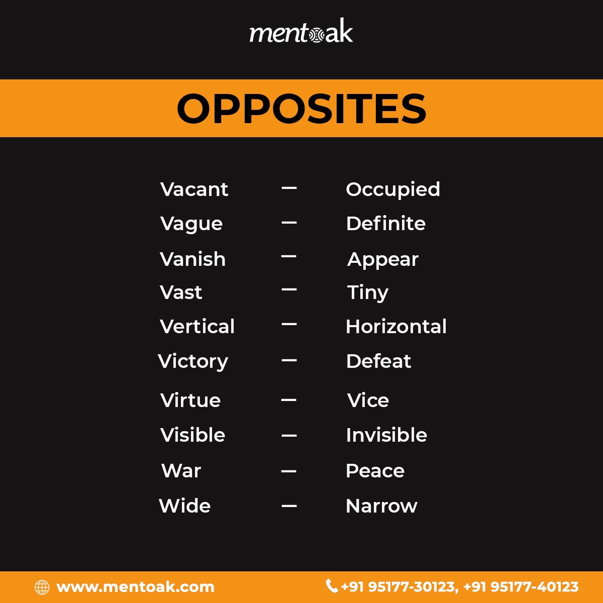 mentoakofficial's tweet photo. So here are some opposite words. Learn with Mentoak. 

#iamgenious #Mentoak #learning #knowledge https://t.co/DfLHE53kY9