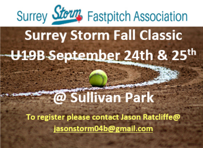 Storm_Fastpitch's tweet photo. Register now for the Surrey Storm Fall Classic. To register, email Jasonstorm04b@gmail.com. https://t.co/DdTER662Wz