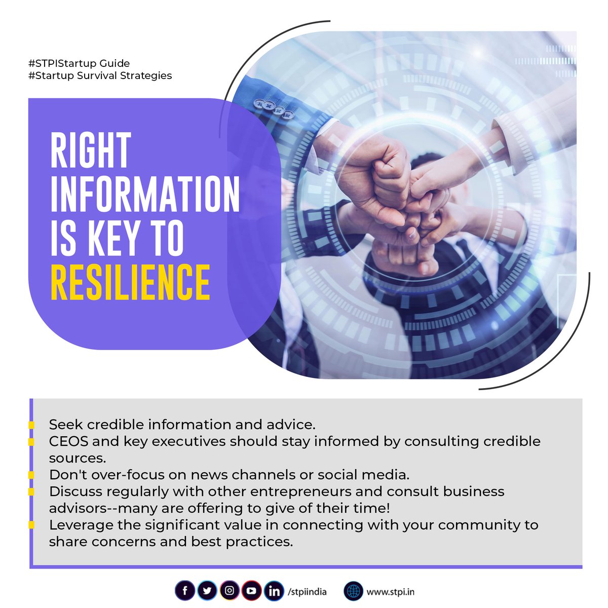 stpiindia's tweet image. #Startups should implement transparency across the board by discussing with all stakeholders &amp;amp; keeping them on the same page, becoming honest about the state of the company &amp;amp; leading higher levels of engagement to achieve resilience. #STPIINDIA #STPIStartupGuide
