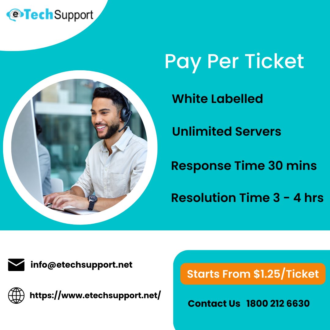 eTechSupport's PAY PER TICKET Starts from $1.25/Ticket 
.
.
.
.
Visit: etechsupport.net/pay-per-ticket/
#payperticket #Outsourcedwebhosting #webhostingsupport #servermanagement #servermonitoring #cPanel #Windows #linuxadmin #hostingsupport #outsourcedsupport #servers