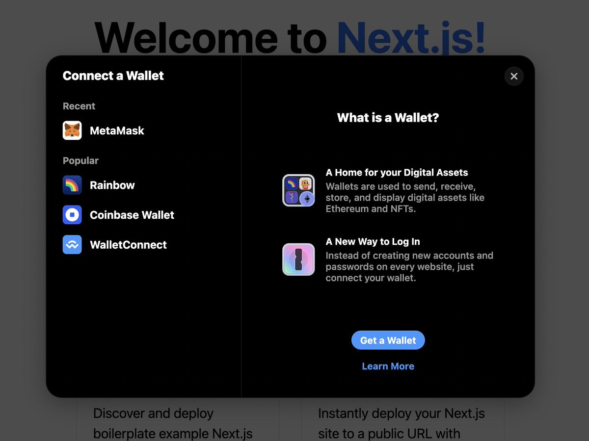 Reminder that you can spin up a Next.js app with Rainbowkit enabled and configured with just one command:

npm init @rainbow-me/rainbowkit@latest