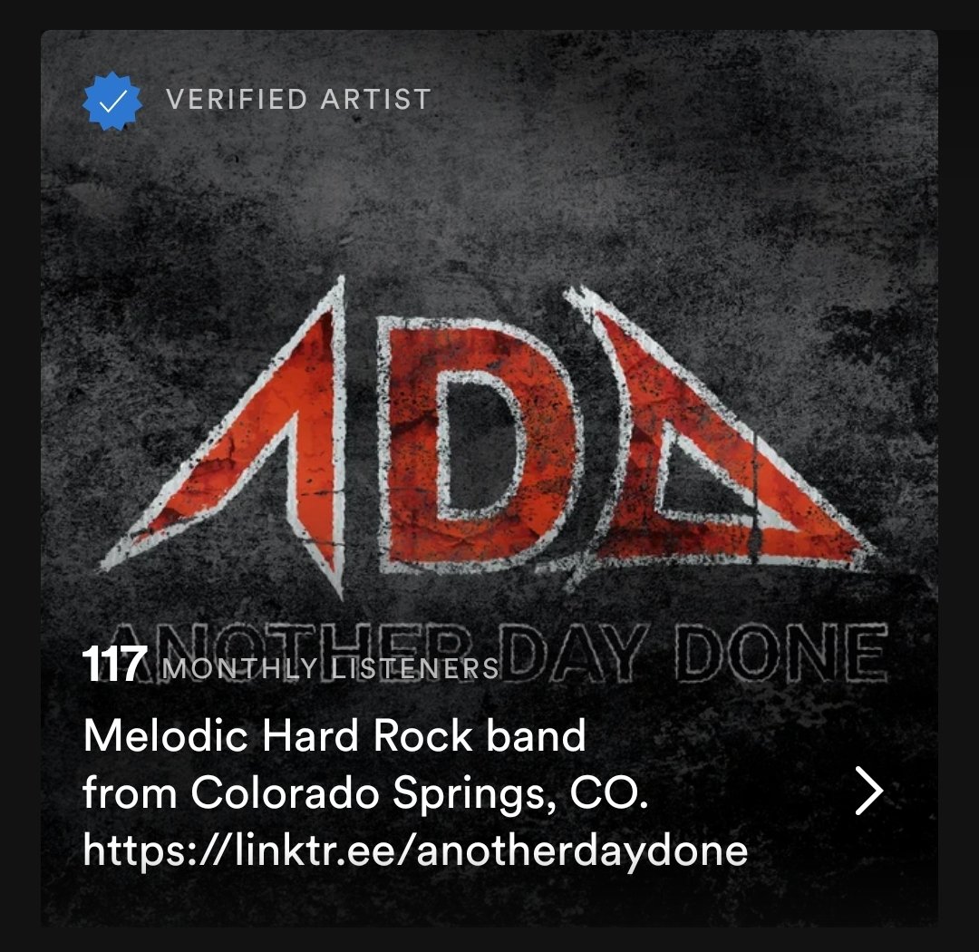 AnotherDayDone_'s tweet photo. Hi all! I'm looking for a SINGER and BASSIST in Colorado Springs! IM for details. Listen on all platforms!

Currently 117 monthly #Spotify listeners! Thank you! Keep spreading the ADD word!
#Rock #metal #music #New #free https://t.co/dJfkEJlvSo