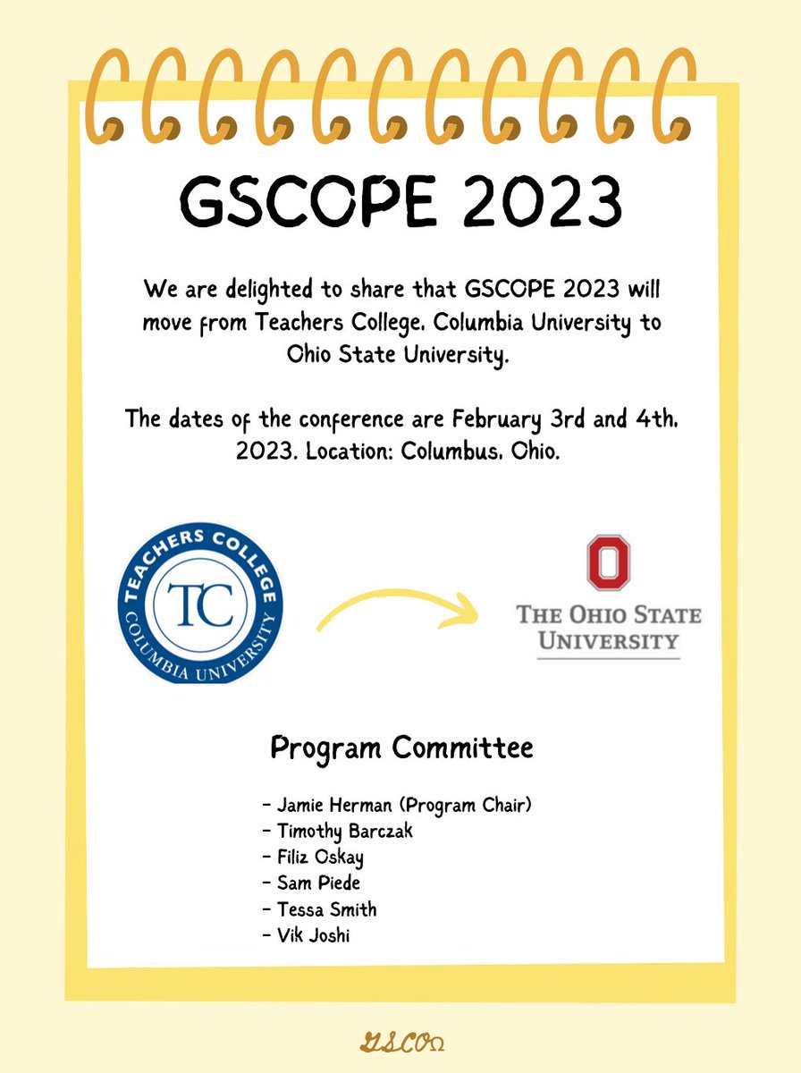 gscope2022's tweet photo. The Graduate Student Conference on Philosophy and Education (GSCOPE) 2023 moves to Ohio State University!

Call For Papers: https://t.co/yQiSnIw4sI
Proposals Due: November 11th
Questions? GSCOPE2023@gmail.com https://t.co/zzcCRMwPiM