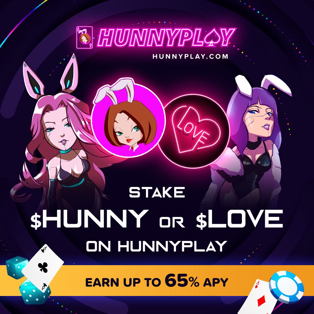 🤑 New #staking pools are live now hunnyplay.com/staking <a href="/HunnyPlay_/">HunnyPlay</a>! 

😍 Earn up to 65% APY when you stake $HUNNY &amp; $LOVE on HunnyPlay, You'll be receiving weekly rewards in $BUSD, $BNB &amp; $CAKE.

#igaming #casino #カジノ  #ポーカー #p2e #slot #slots #スロット #オンカジ