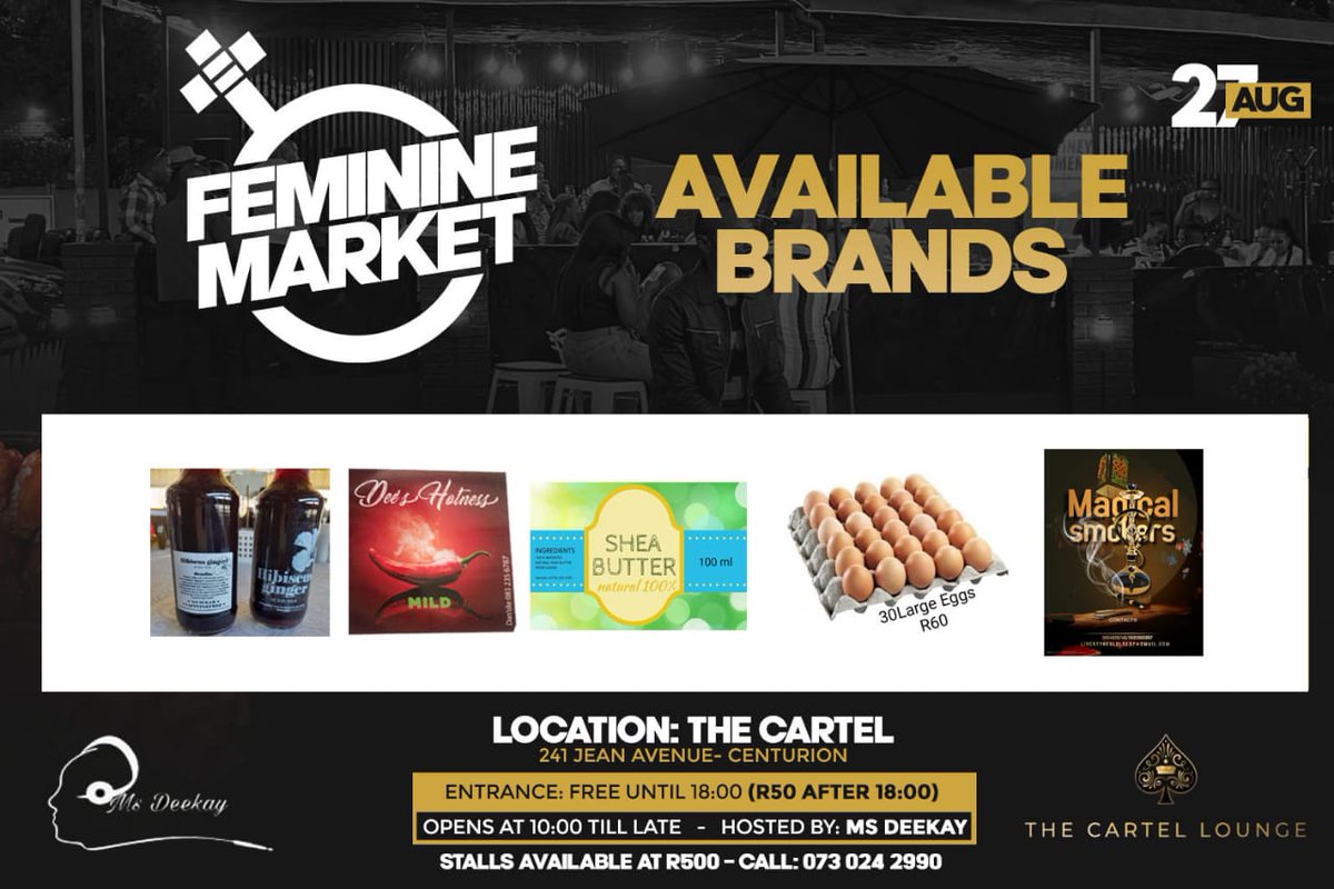 Our Market is getting ready for Saturday 👇 #femininesocialmarket #femininebeats #WomensMonthCelebration with style #helpaschoolgirl #msdeekay Stalls available to book📞0730242990 for more infor
Food | Art | Music | Clothing| Drinks | Cosmetics for stalls