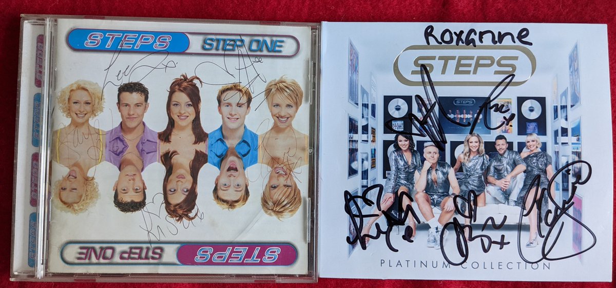 RoxanneC's tweet photo. One signed in 1998 and one signed yesterday. 25 years, what a ride! Thank you! @_ClaireRichards @Faye_Tozer @Ianhwatkins @llatchfordevans @LSLofficial #Steps25 https://t.co/pdAz2ZX99s