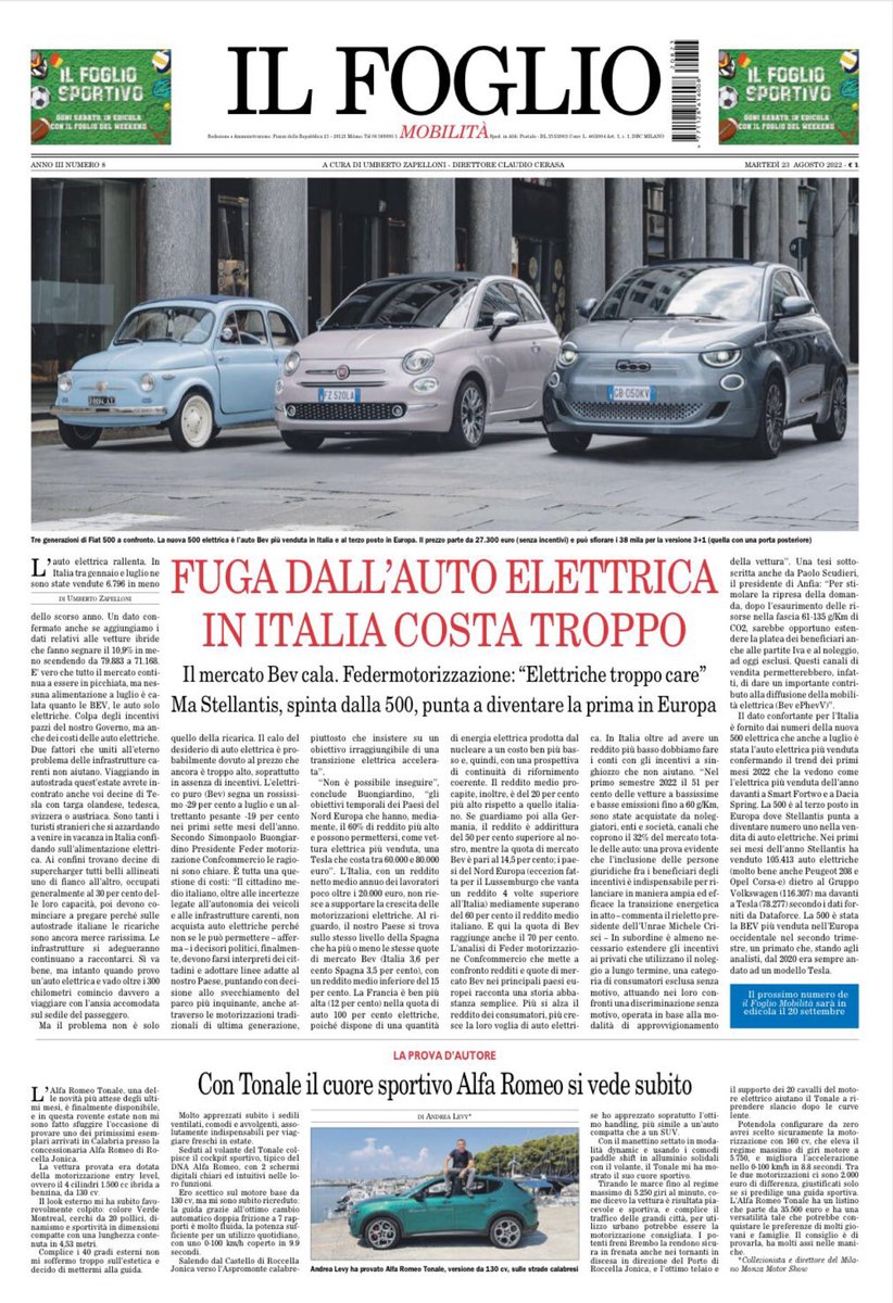 Oggi con <a href="/ilfoglio_it/">Il Foglio</a> in regalo l’inserto #mobilita’ tra auto elettriche (troppo care) e cargo bike dove caricare di tutto. Tendenze, scenari, sicurezza stradale, nuovi arrivi e prove d’autore