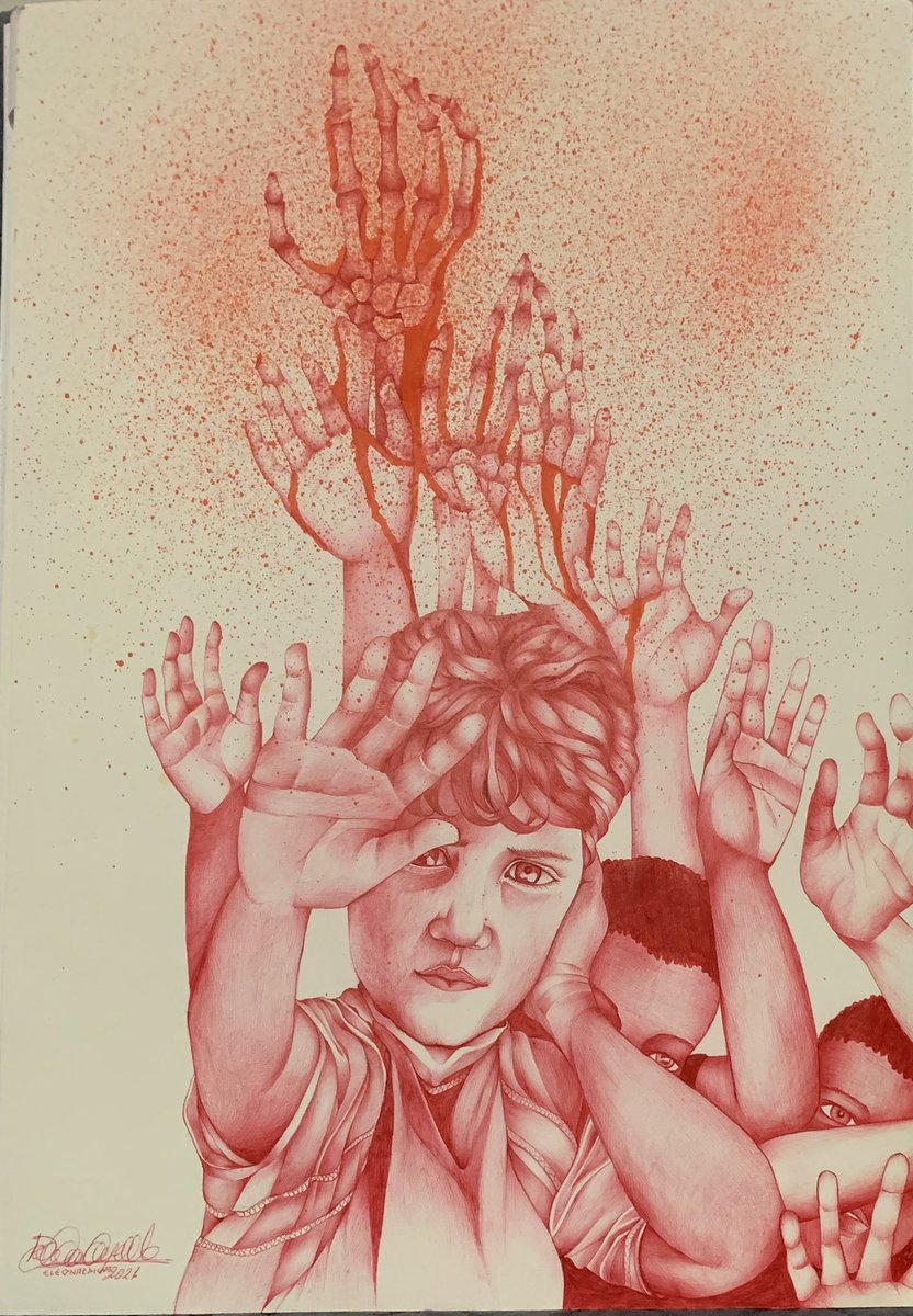 Eleonardigna's tweet photo. “Strage degli innocenti” penna a bic rossa su cartoncino #eleonardigna #pandemiailverovoltodelvirus #bic #artecontemporanea https://t.co/W120At2uVA