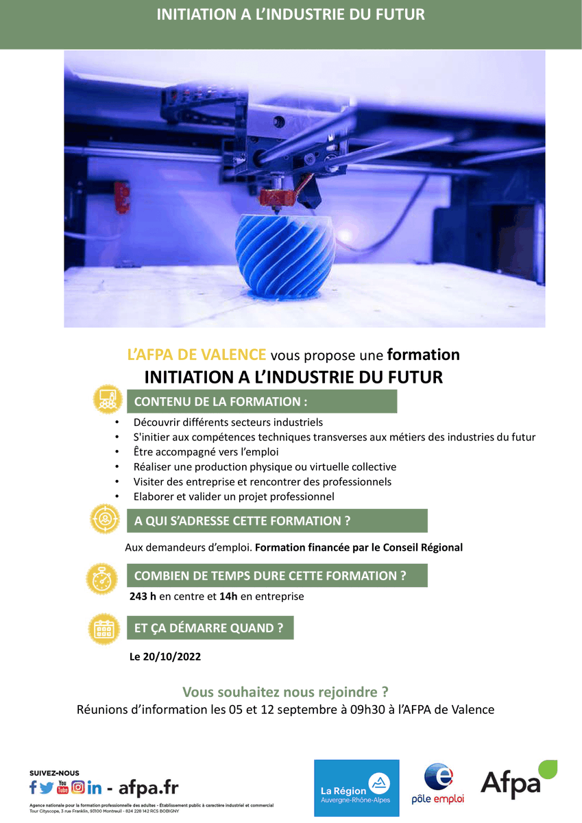 mlatv_'s tweet photo. Dès la rentrée, l'AFPA de Valence vous propose deux formations pour s'initier aux métiers du bâtiment et à l'industrie du futur ! 👷🏭

Les 05 et 12 septembre 2022 🗓️
Dès 9h30 🕐
Au centre AFPA de Valence 📍 https://t.co/2uOUET8rMs