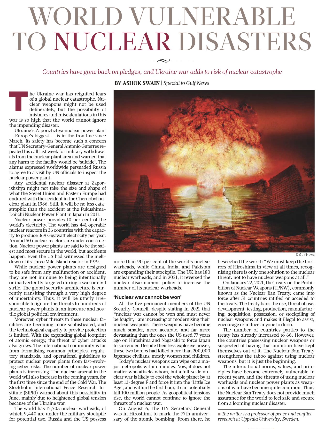 Ashok Swain on Twitter "World Vulnerable to Nuclear Disasters Gulf